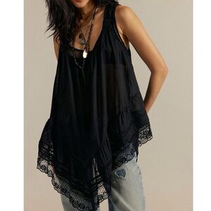 Free People Black Lace Hem Tunic